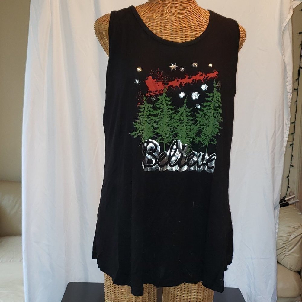 Ladies HALEY STARR Cold Shoulder Long Sleeve Christmas Top w/Believe - 1X